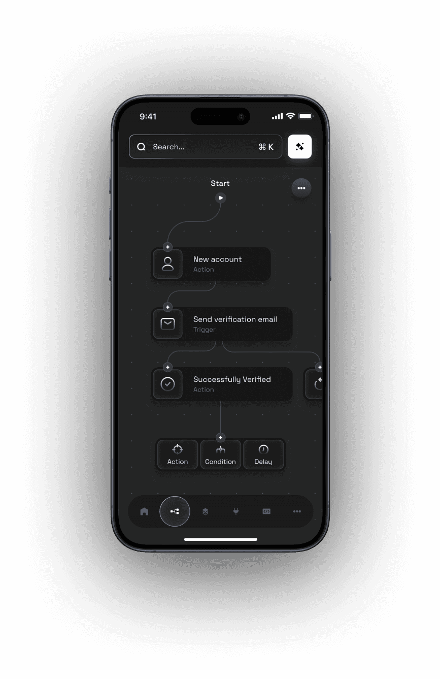 An automation workflow open in the platform's mobile app